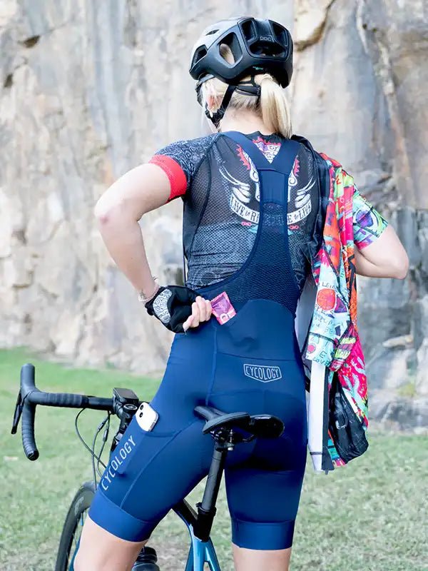 Cycology Women's Cargo Bib Shorts Navy - Cycology Clothing US