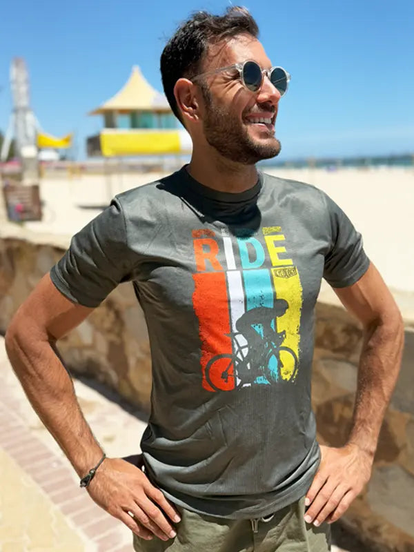 Ride Dark Grey Men's Technical T shirt  on model front view | Cycology USA