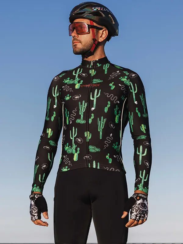 Totally Cactus Men's Long Sleeve Jersey - Black - Cycology Clothing US