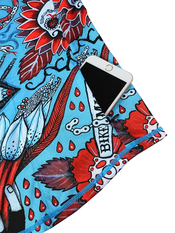 Baja Blue Women's Short Sleeve Mountain Bike Jersey  Zip Pocket| Cycology USA