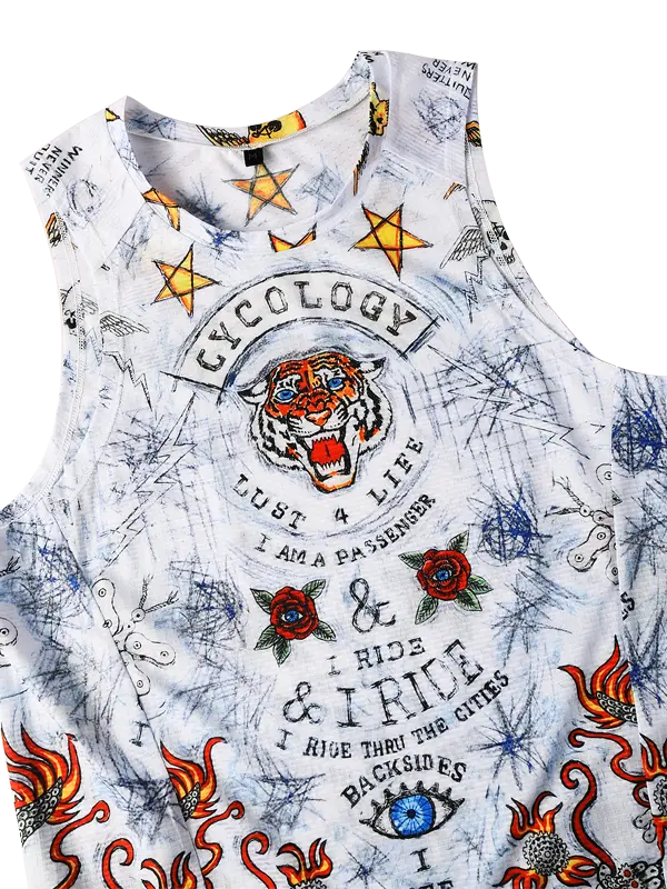 City of Angels White  Sleeveless Cycling Base Layer Neck  Cycology USA