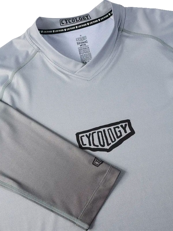 Good Times Grey Men's Long Sleeve Mountain Bike Jersey  V Neck| Cycology USA