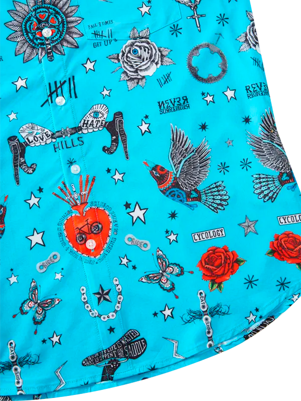 Tattoo Men's Blue Gravel Cycling Shirt Cycology USA