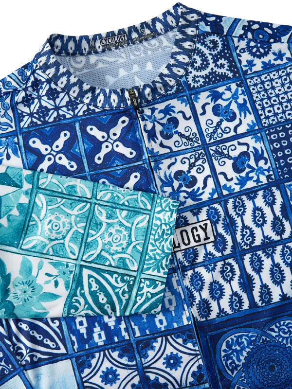 Majorca Men's Blue Reborn Cycling Jersey Neck  Cycology USA