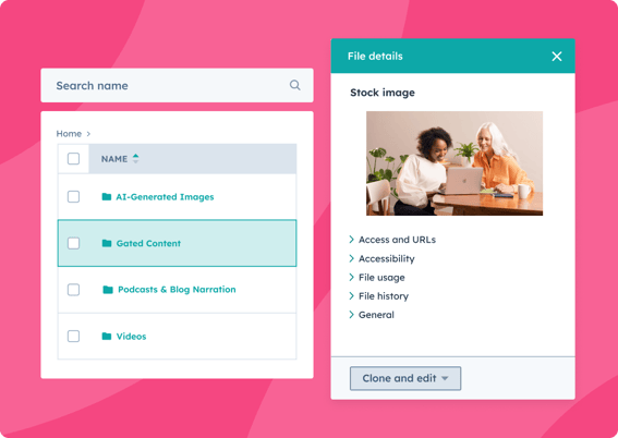 Simplified user interface of HubSpot's file manager