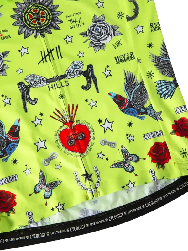 Tattoo Green Men's Reborn Jersey hem  | Cycology USA